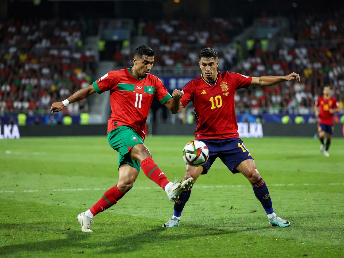 Morocco vs Spain football match action