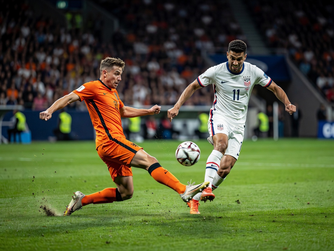 Netherlands vs USA football match action